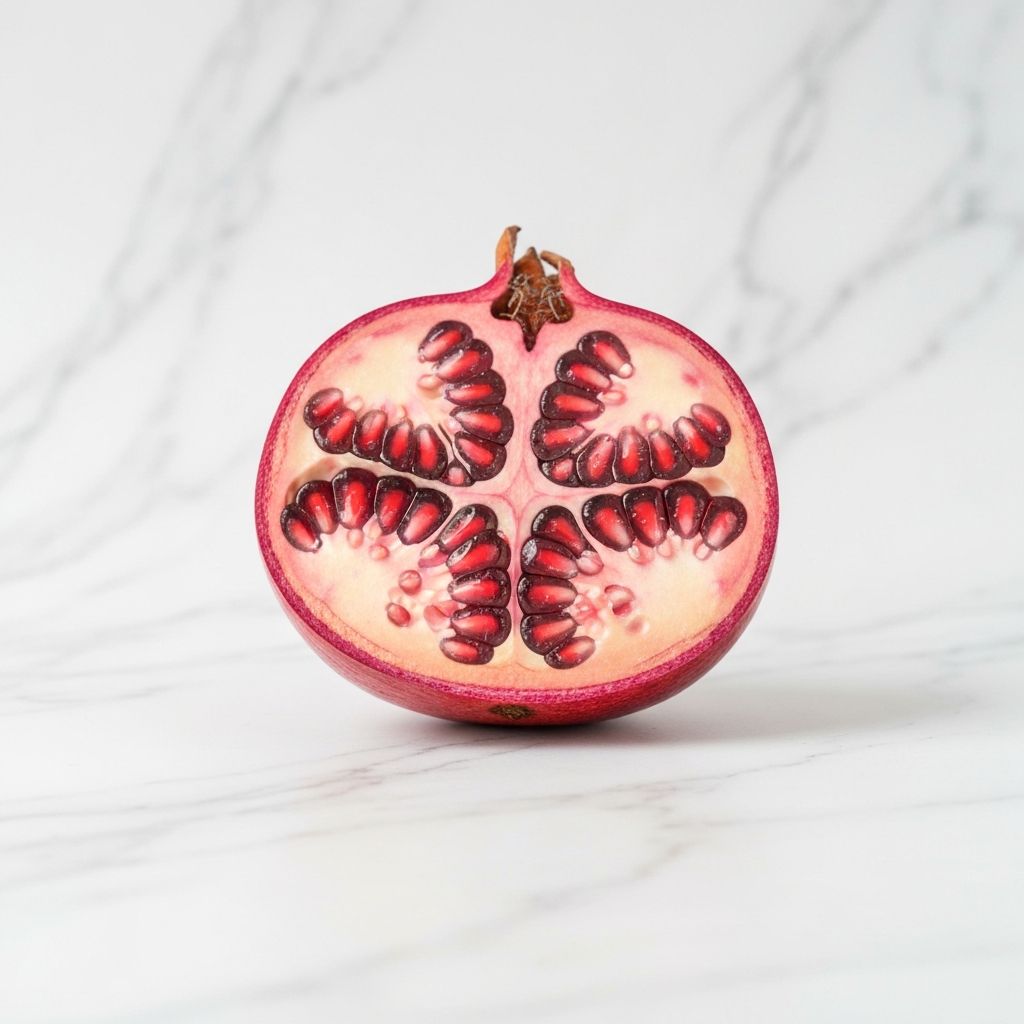 Pomegranate cut in half showing seeds